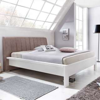 Doppelbett in Weiß und Braun Polsterkopfteil