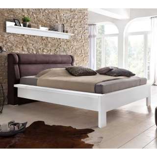Doppelbett in Weiß und Dunkelbraun teilmassiv