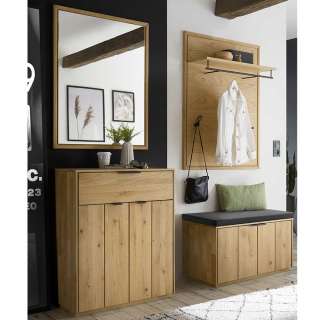 Flurmöbel 150 cm breit Massivholz und Spiegelglas (4-teilig)