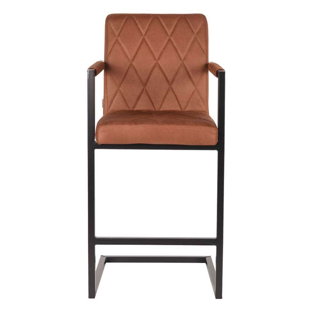 Barhocker in Cognac Braun und Schwarz gesteppter Rückenlehne