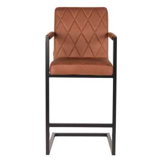 Barhocker in Cognac Braun und Schwarz gesteppter Rückenlehne