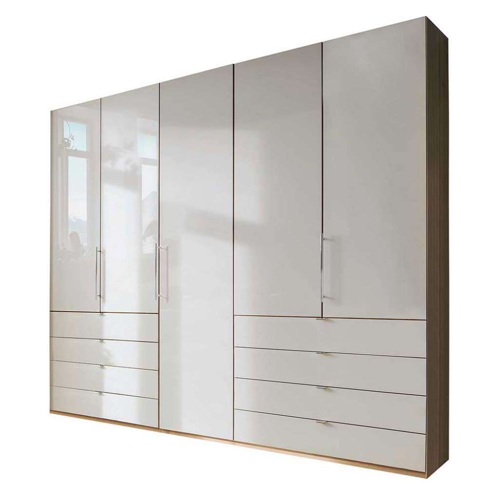 Falttüren Schlafzimmerkleiderschrank in Beige und Eiche Bianco Made in Germany