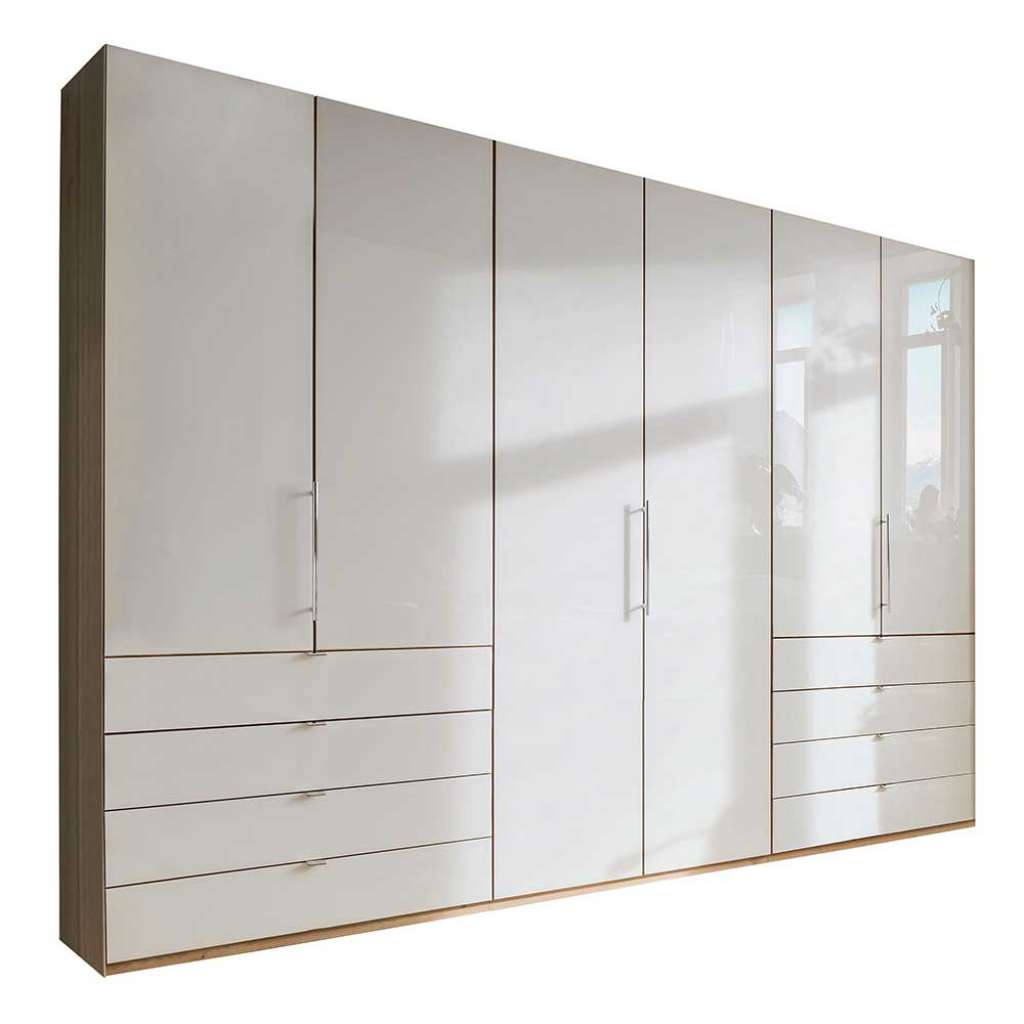 Schlafzimmerschrank in Beige und Eiche Bianco Falttüren