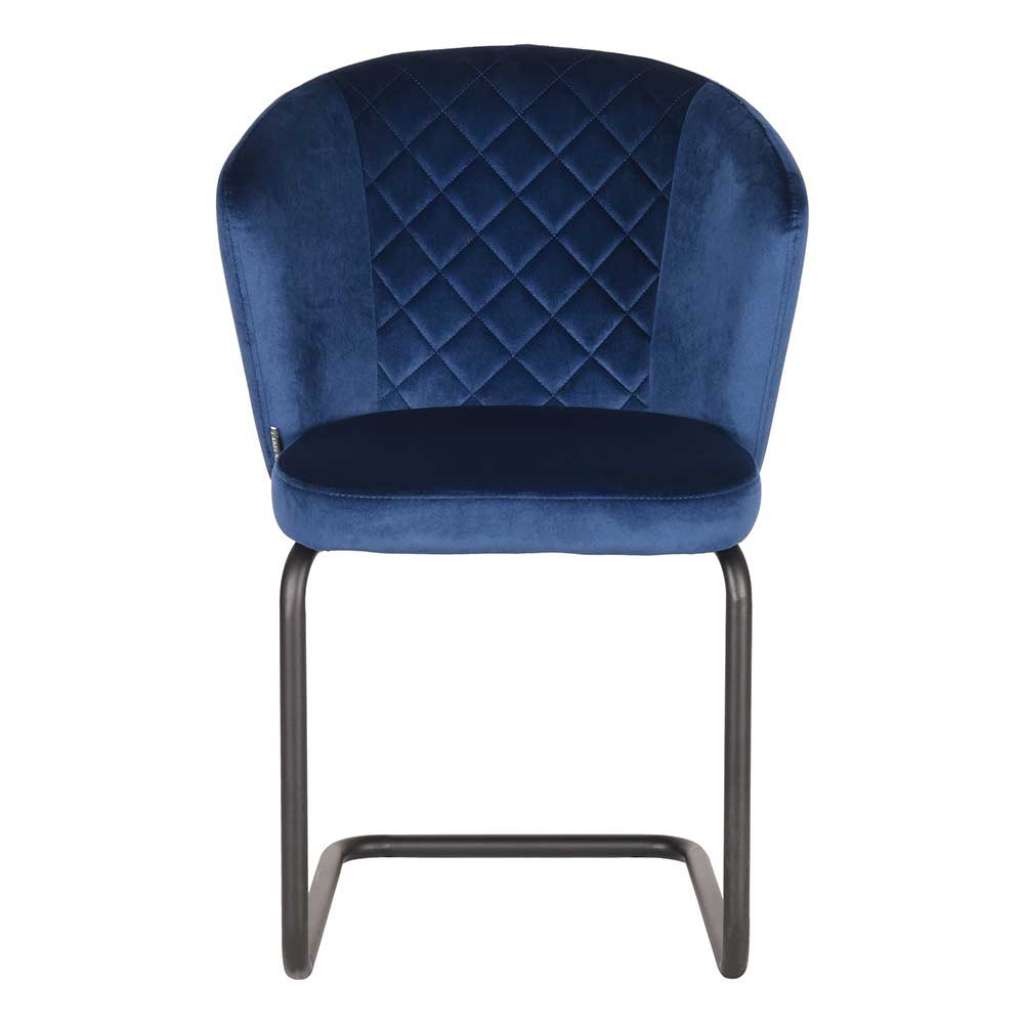 Freischwingerstuhl in Blau Samt und Metall