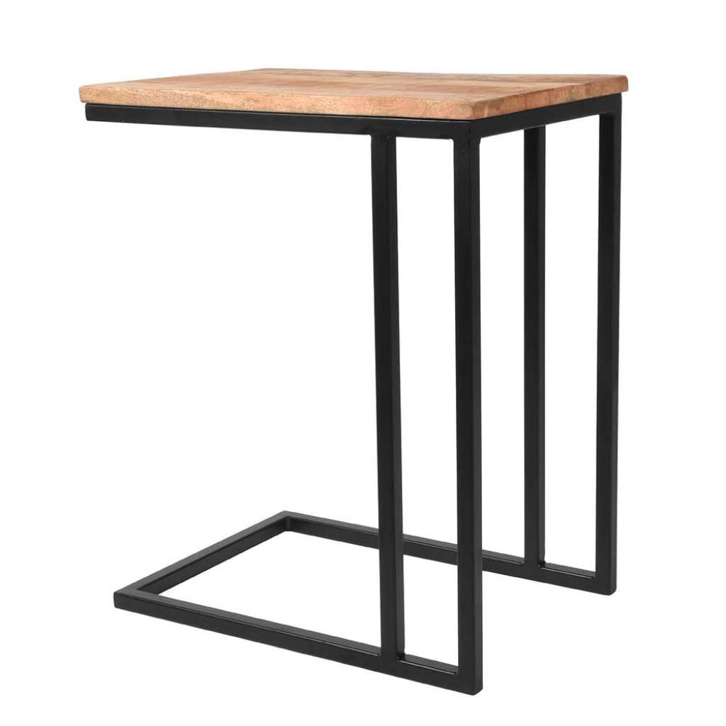 Beistelltisch aus Mangobaum Massivholz und Metall 35 cm breit