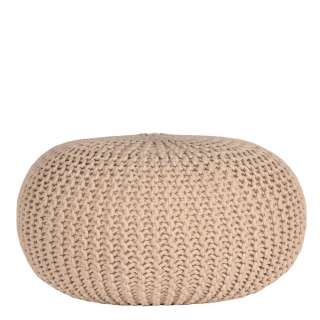 Strick Sitzpouf in Creme Weiß rund