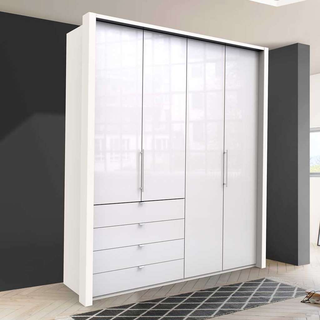 Falttüren Kleiderschrank in Weiß Glas beschichtet Made in Germany