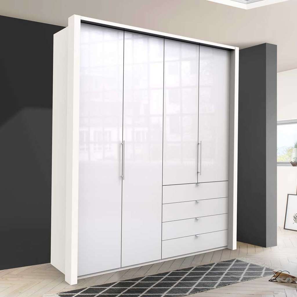 Jugend Kleiderschrank in Weiß Glas beschichtet Falttüren