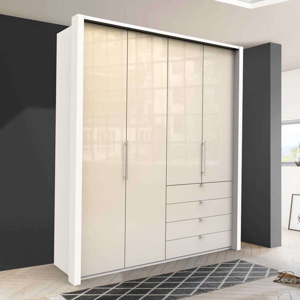 Jugendzimmer Kleiderschrank in Creme Weiß Glas beschichtet Falttüren