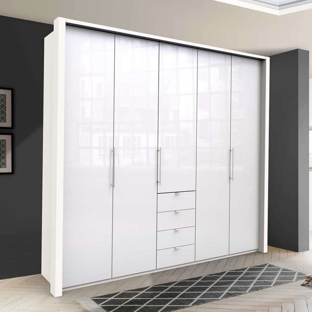 Falttüren Kleiderschrank in Weiß Glas beschichtet Made in Germany