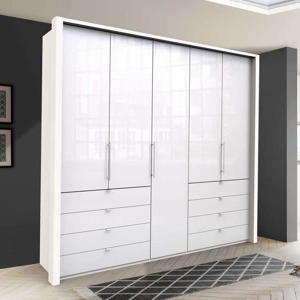 Schlafzimmer Kleiderschrank in Weiß Glas beschichtet Falttüren