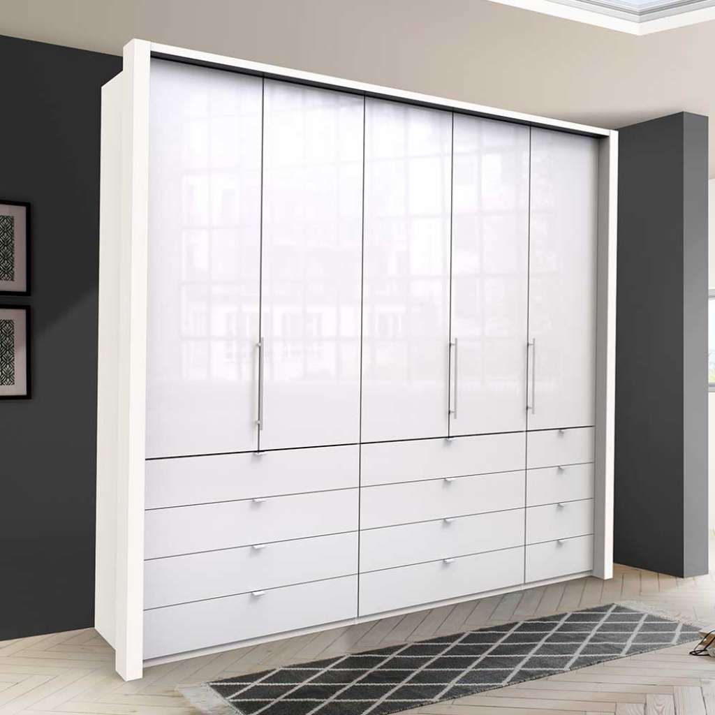 Großer Schlafzimmerschrank in Weiß Glas beschichtet Falttüren