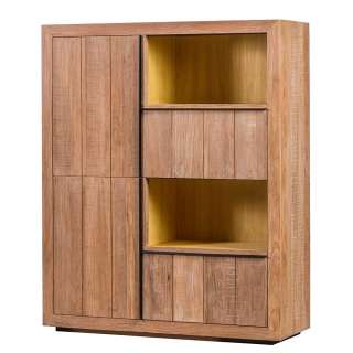 Wohnzimmerschrank in Teakfarben und Schwarz LED Beleuchtung