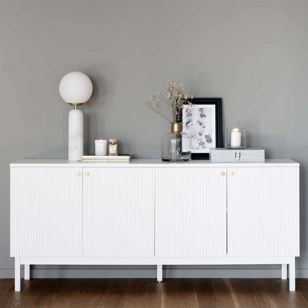 Skandi Design Sideboard in Weiß 4 türig