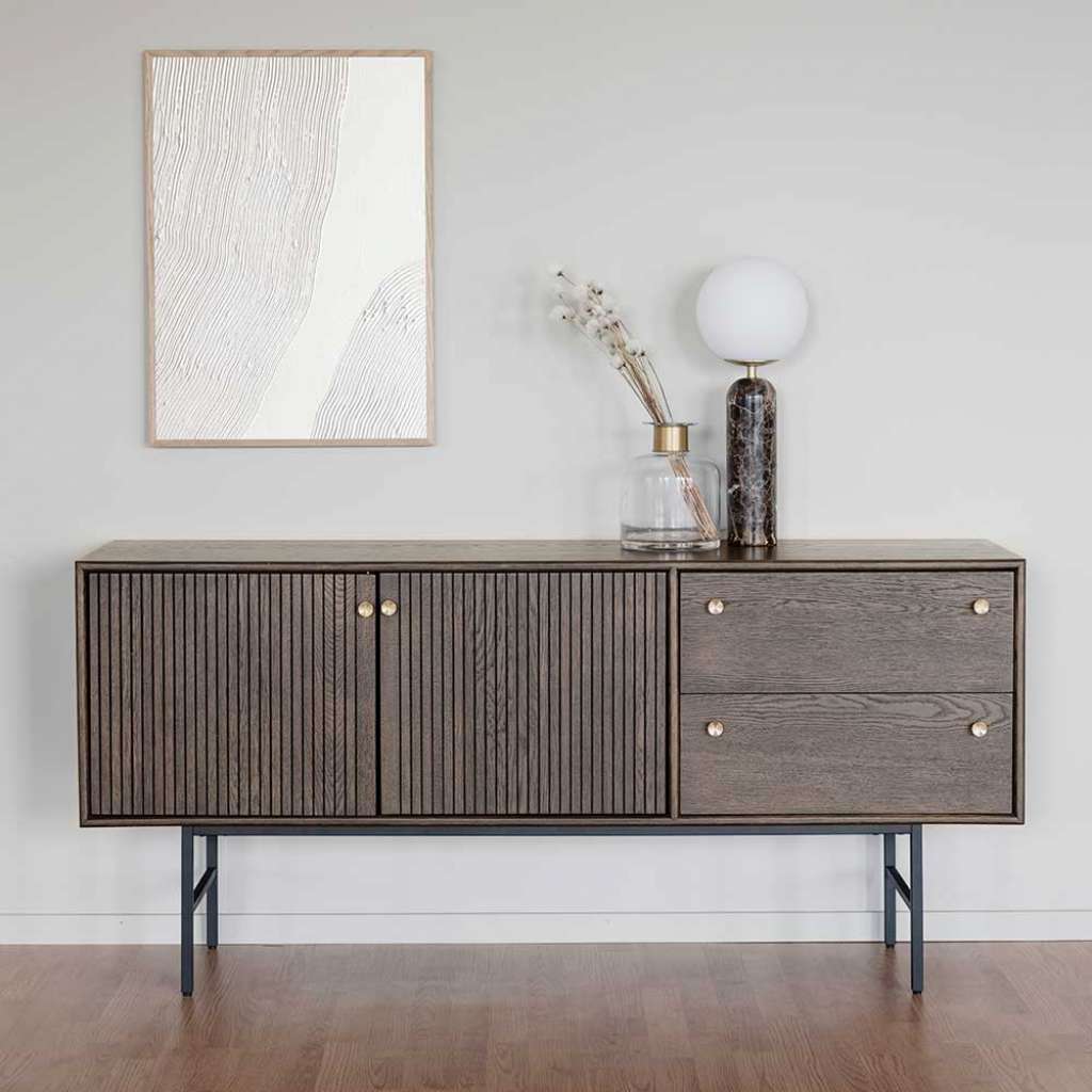 Retro Anrichte in Eiche dunkel und Schwarz 160 cm breit