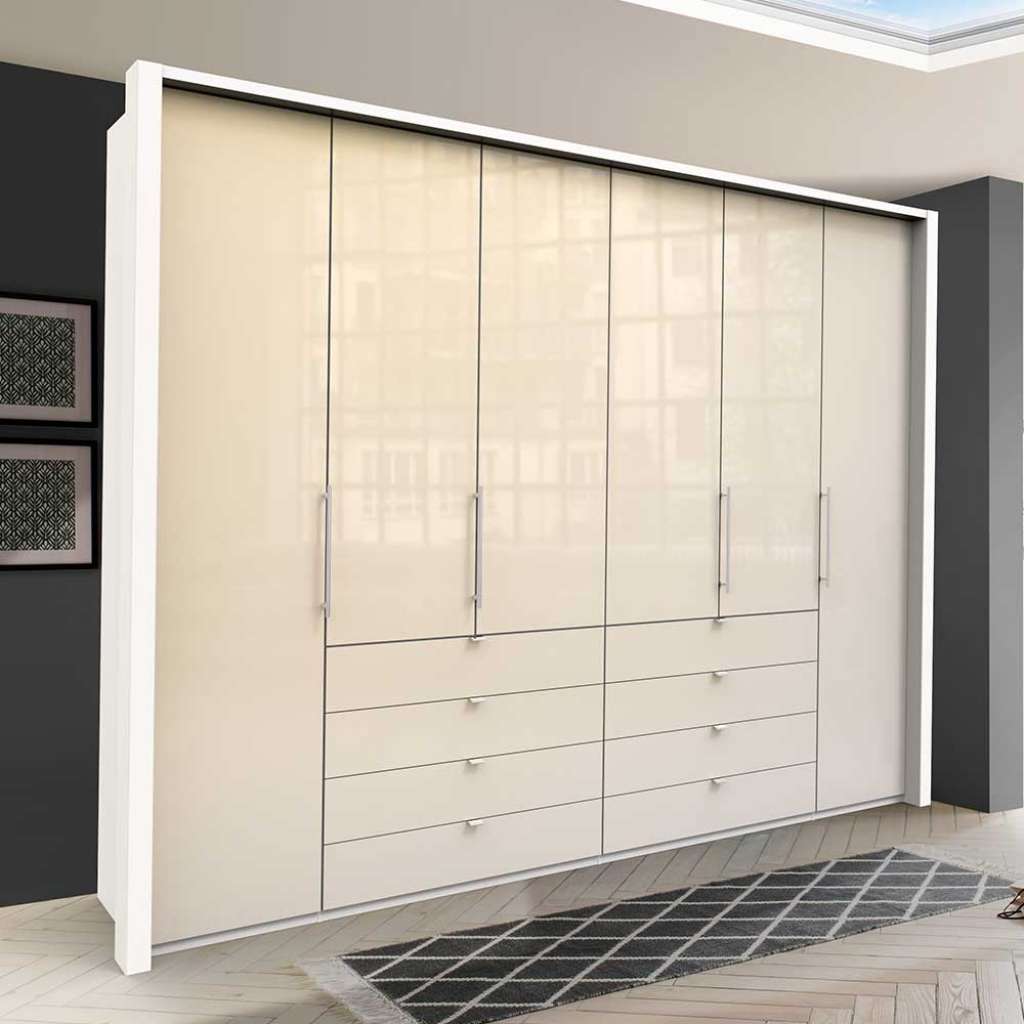 Cremefarbener Schlafzimmerschrank 4 türig Schubladen