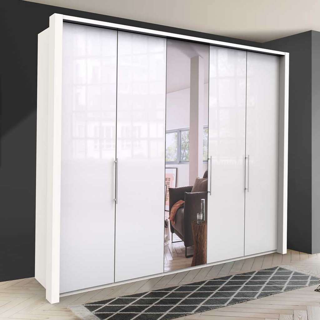 Falttürenankleideschrank in Weiß Spiegel