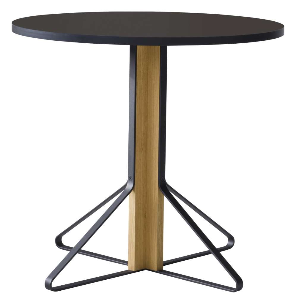 Artek - Kaari runder Tisch klein - Linoleum schwarz - Gestell Naturholz mit Schutzlack - indoor