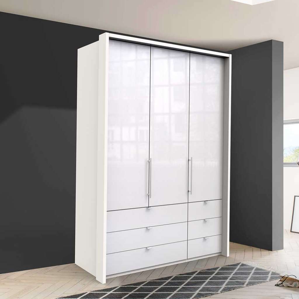 Kleiderschrank glasbeschichtet sechs Schubladen