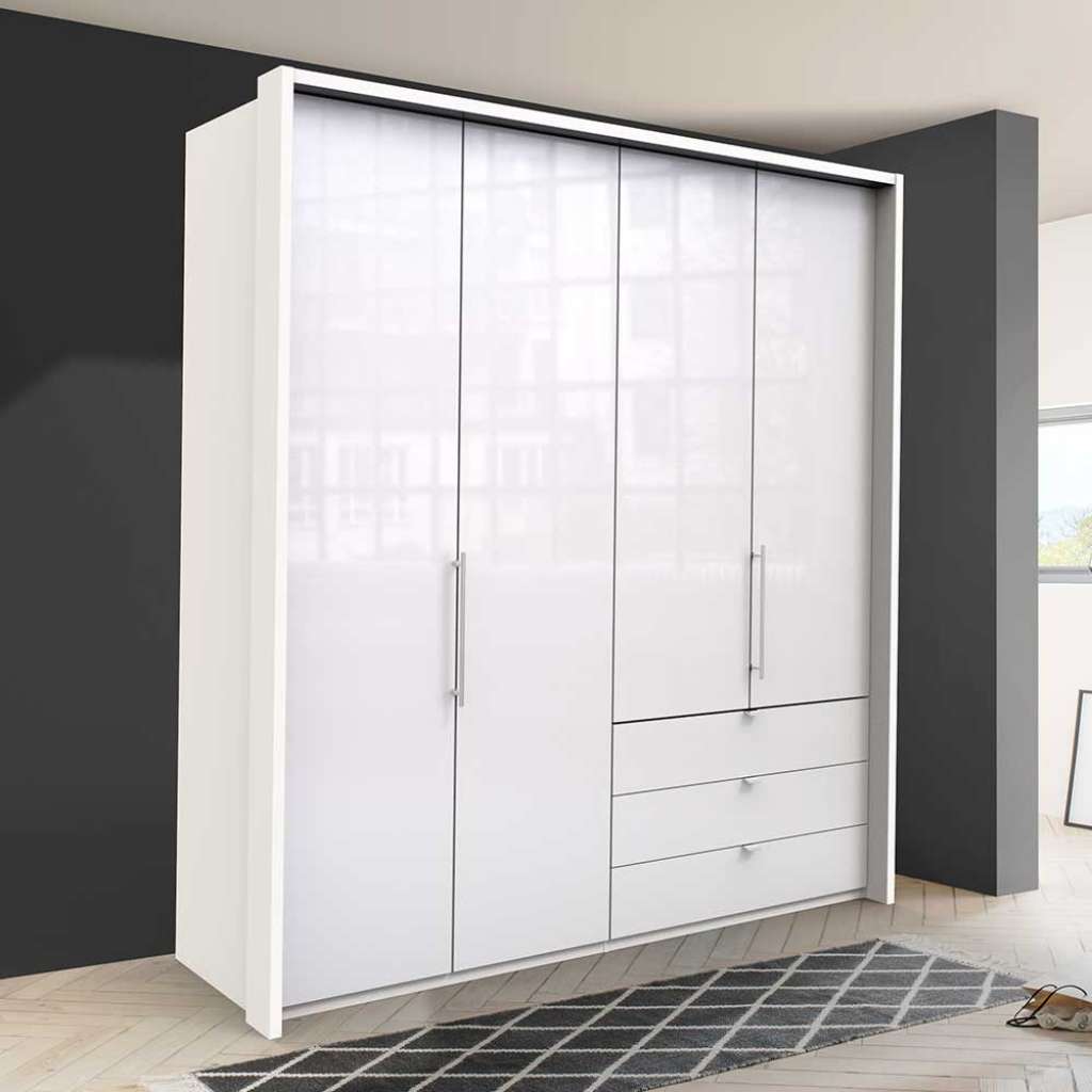 Falttüren Kleiderschrank in Weiß glasbeschichtet 2 türig