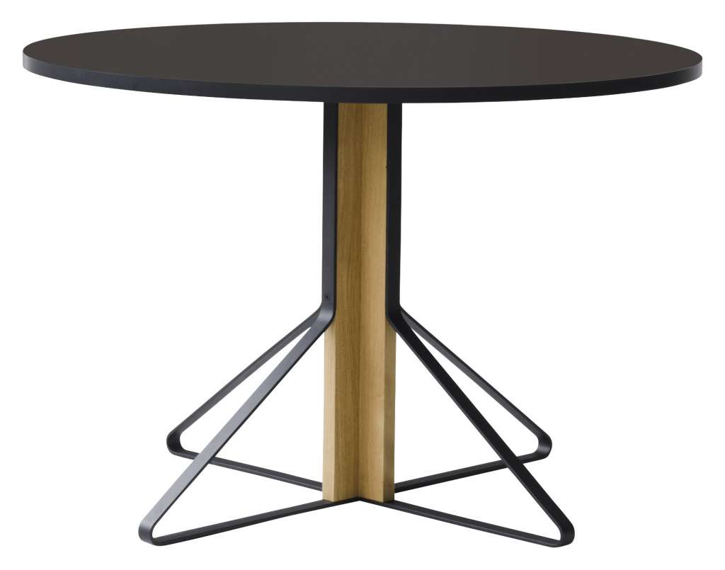 Artek - Kaari runder Tisch groß - Linoleum schwarz - Gestell Naturholz mit Schutzlack - indoor