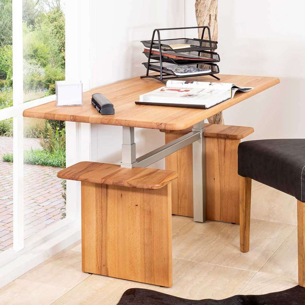 Massiver Multifunktionstisch in Kernbuche höhenverstellbar