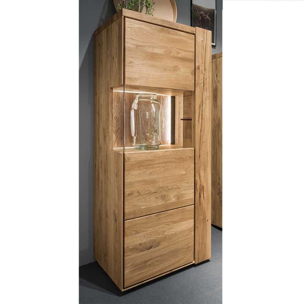 Massive Vitrine in Wildeichefarben 1 türig