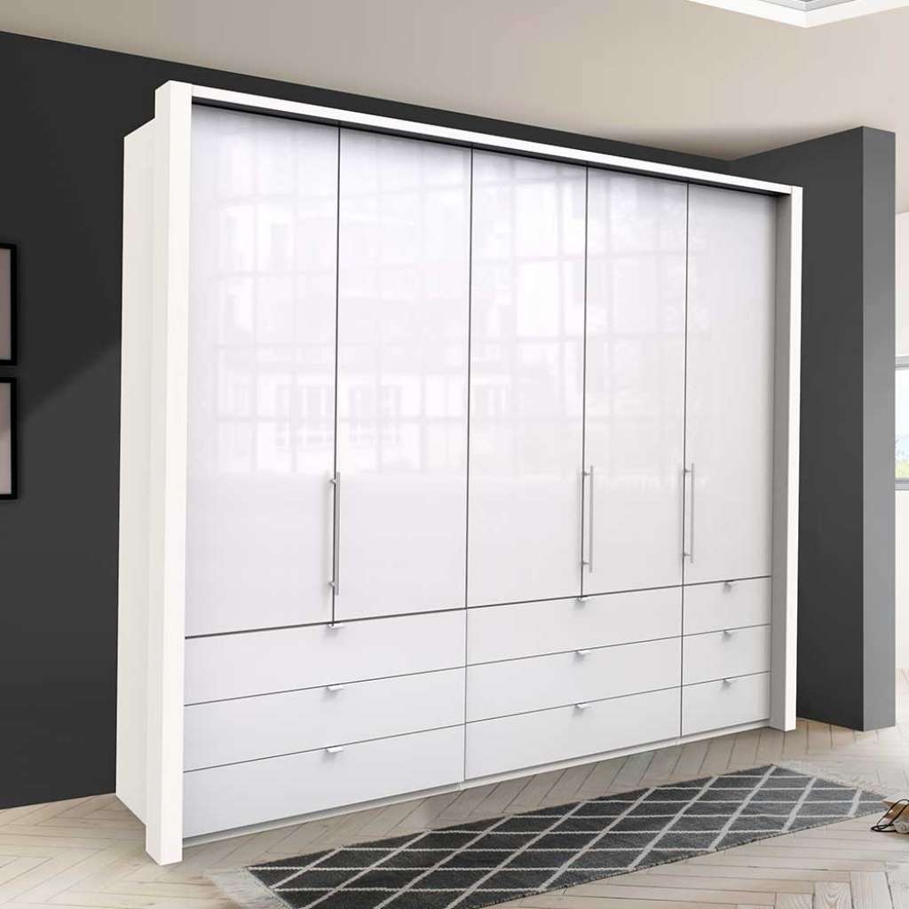Weißer Schlafzimmerschrank mit neun Schubladen 3 türig