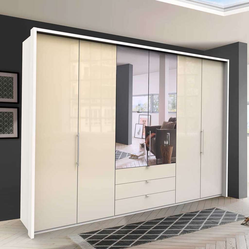 Schlafzimmerschrank 3 türig Cremefarben glasbeschichtet