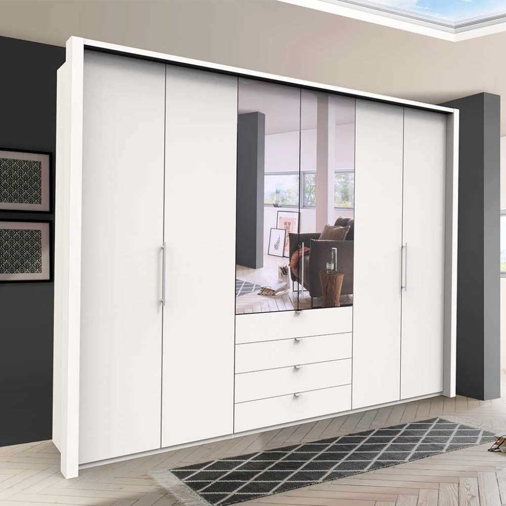 XL Kleiderschrank mit Falttüren und Spiegel Weiß