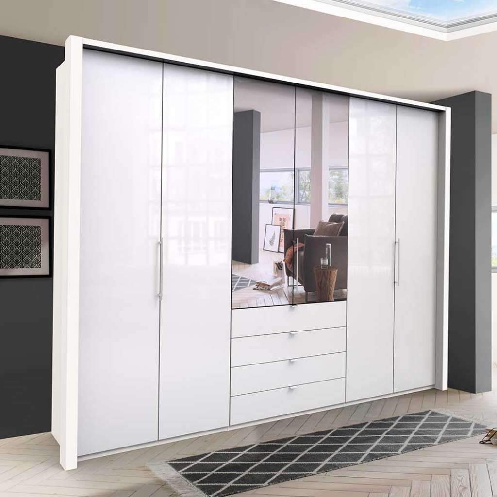 Schlafzimmerschrank in Weiß 3 türig mit Spiegel