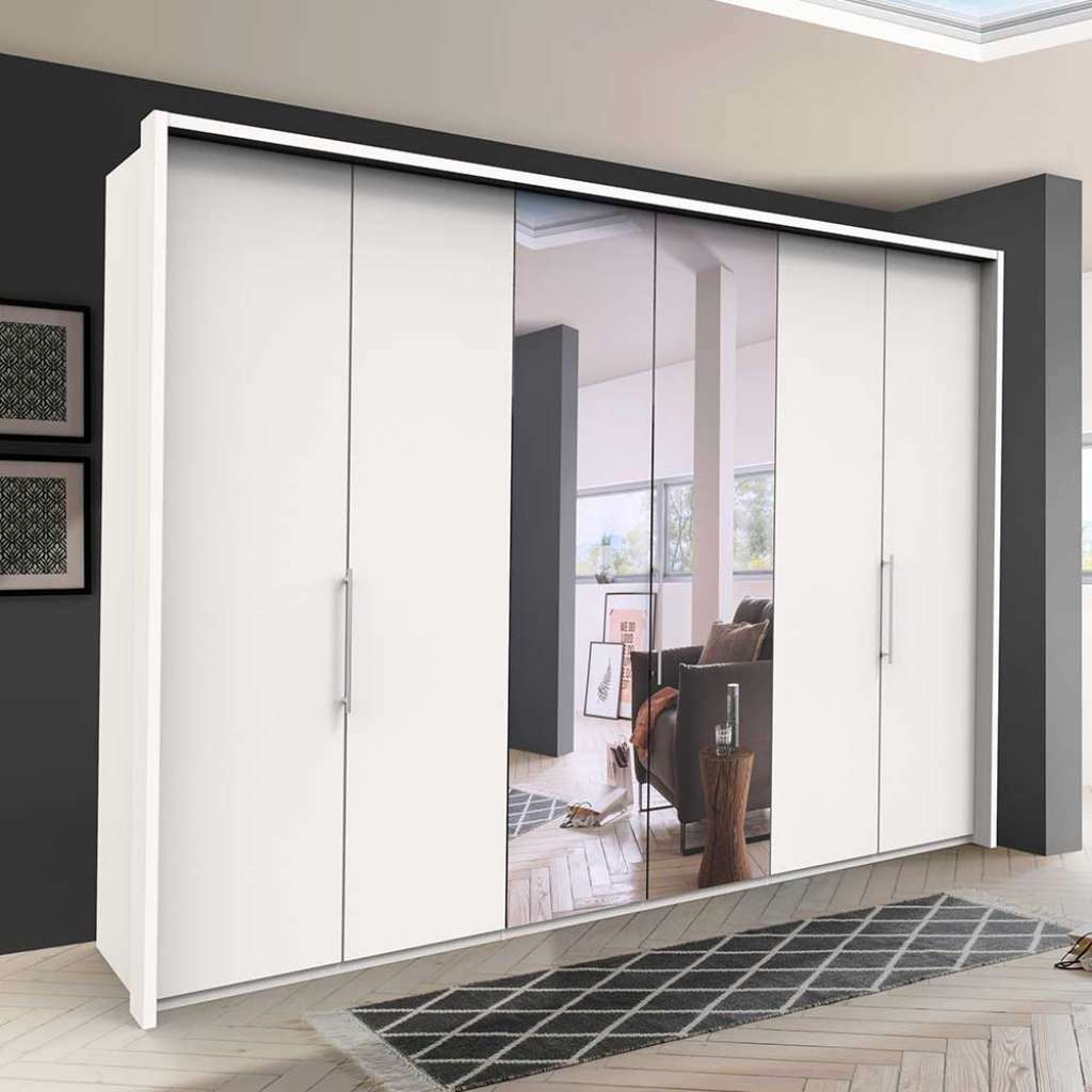 Kleiderschrank mit Spiegel und Falttüren Weiß