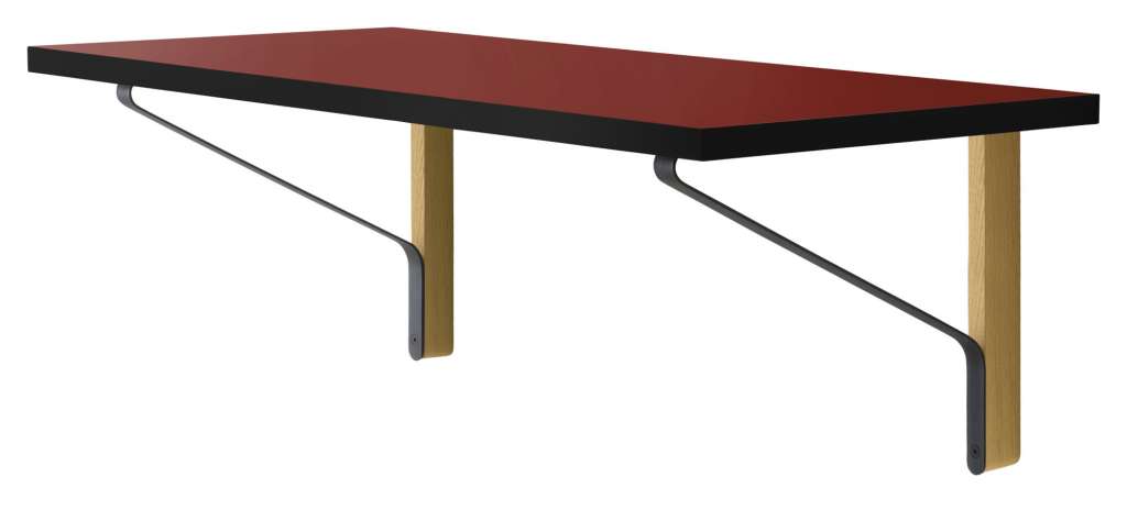 Artek - Kaari Konsole - Linoleum Rot - schwarze Kante - Gestell Naturholz mit Schutzlack - indoor