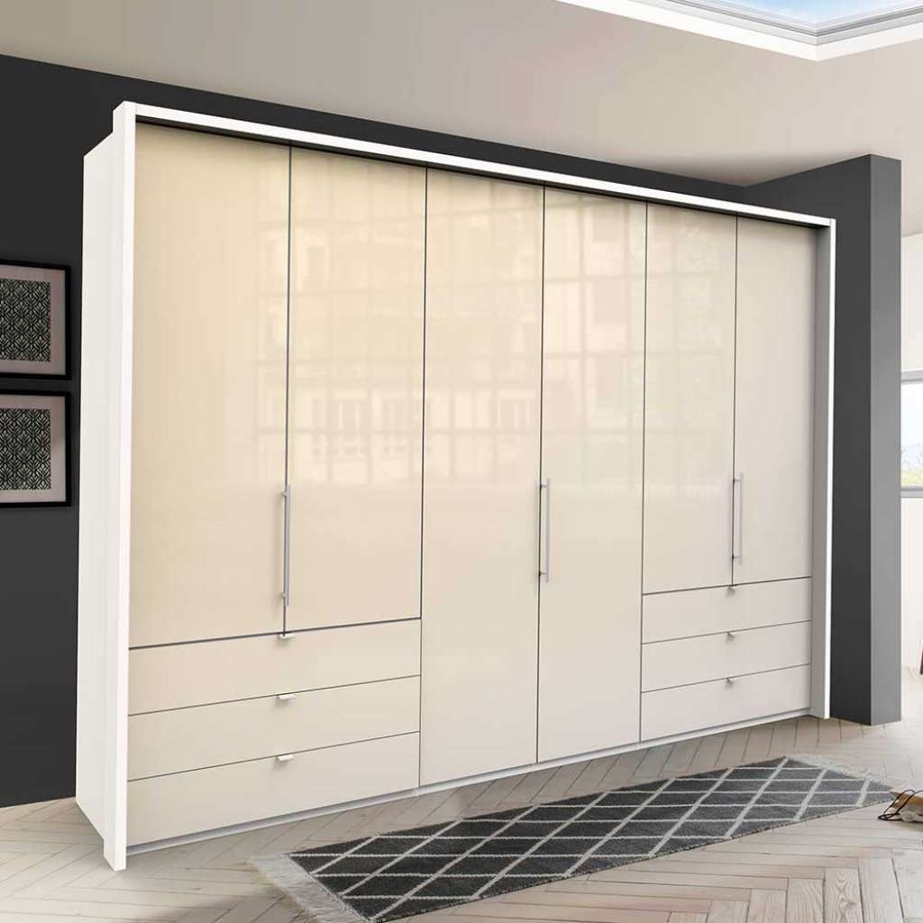 XL Kleiderschrank in Cremefarben glasbeschichtet