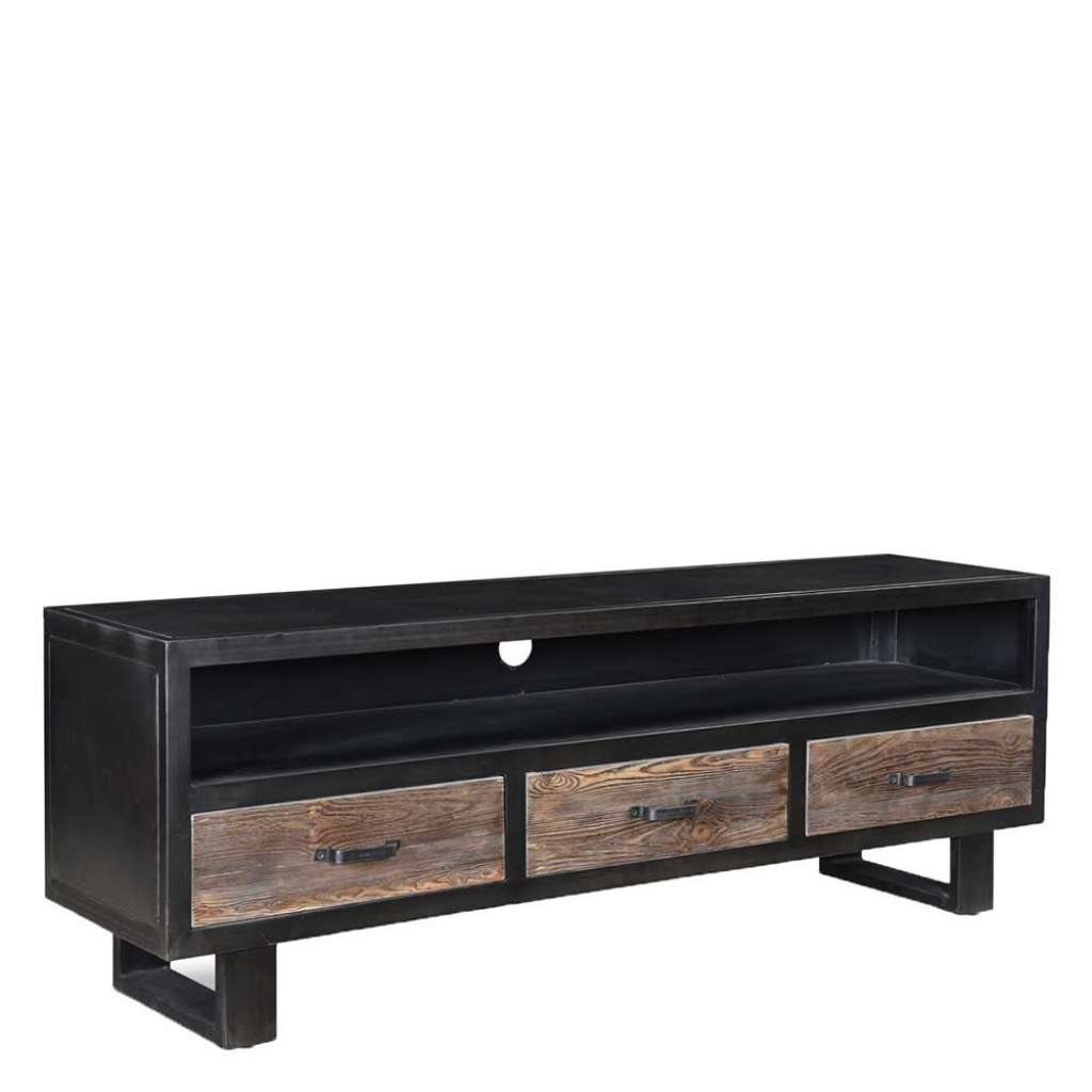 TV Board in Schwarz und Holz Grey Wash 180 cm breit