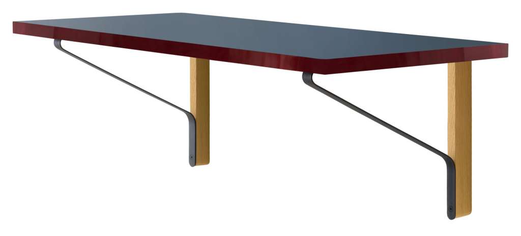 Artek - Kaari Konsole - Linoleum Blau - rote Kante hochglanz - Gestell Naturholz mit Schutzlack - indoor