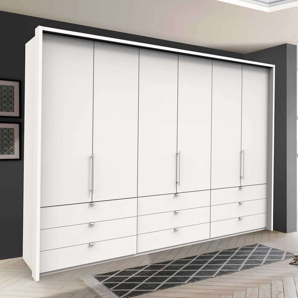 Falttürenkleiderschrank mit neun Schubladen Weiß