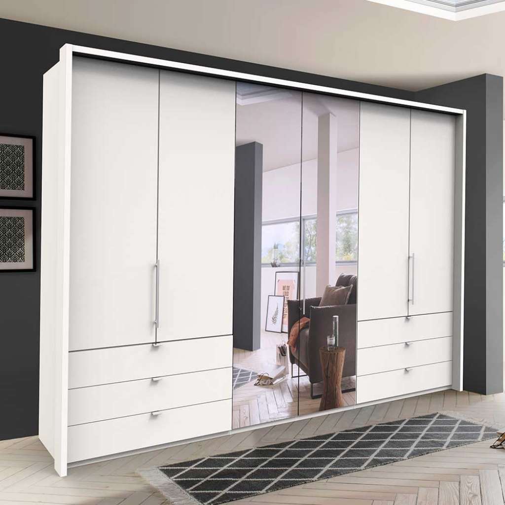 Weißer Schlafzimmerschrank mit Spiegel 3 Falttüren