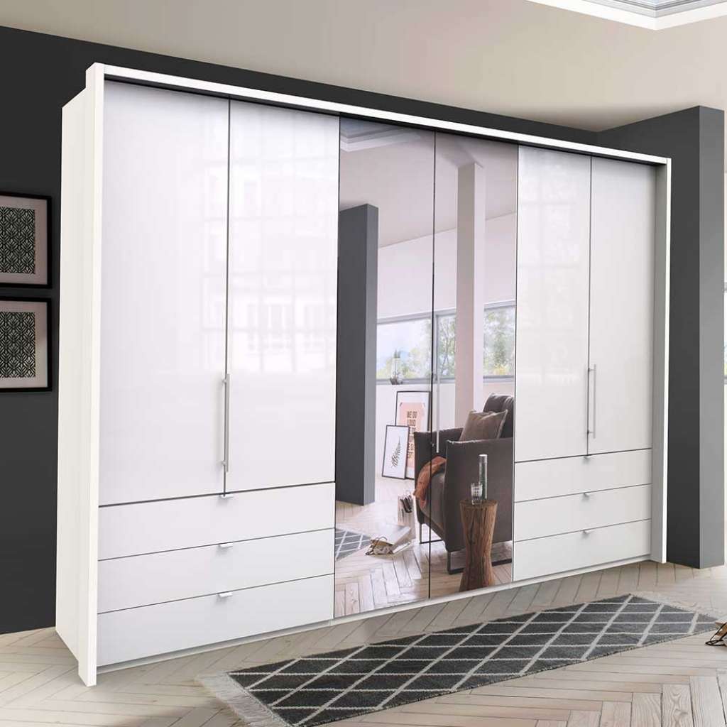 Panorama Kleiderschrank mit Falttüren und Schubladen Weiß