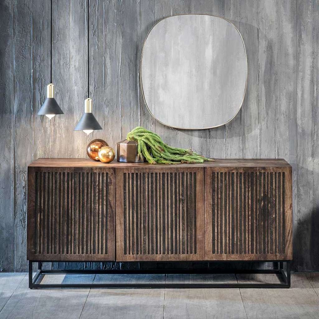 Sideboard aus Mangobaum Massivholz und Metall 160 cm breit