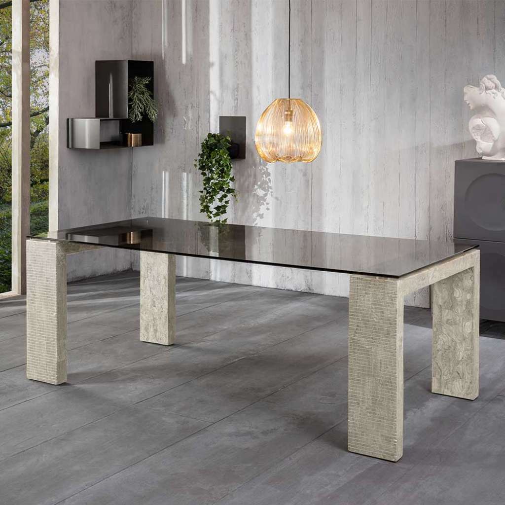 Esszimmer Tisch aus Sicherheitsglas und Stein 90 cm tief