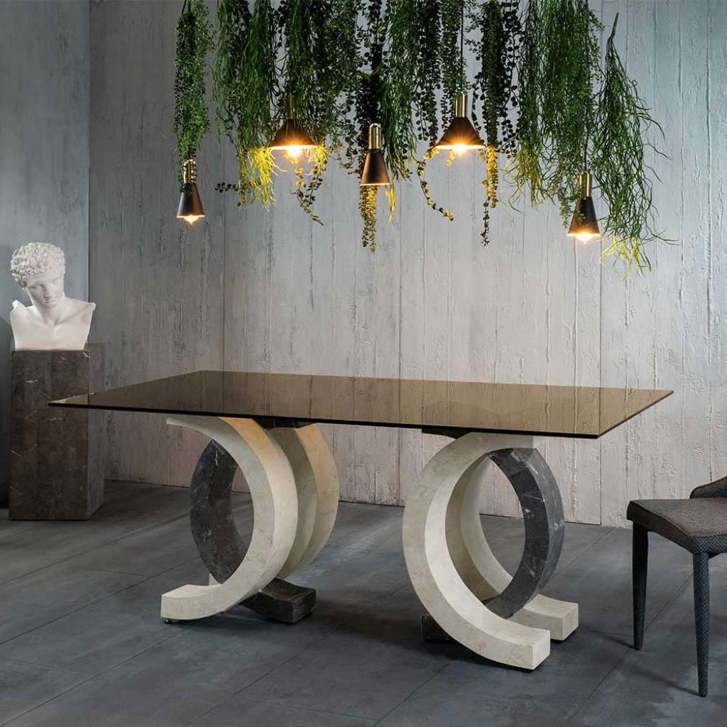 Designer Esstisch mit Glasplatte 180 cm breit