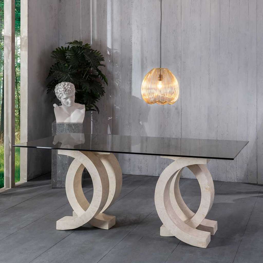 Designertisch mit Glasplatte Beige und Grau