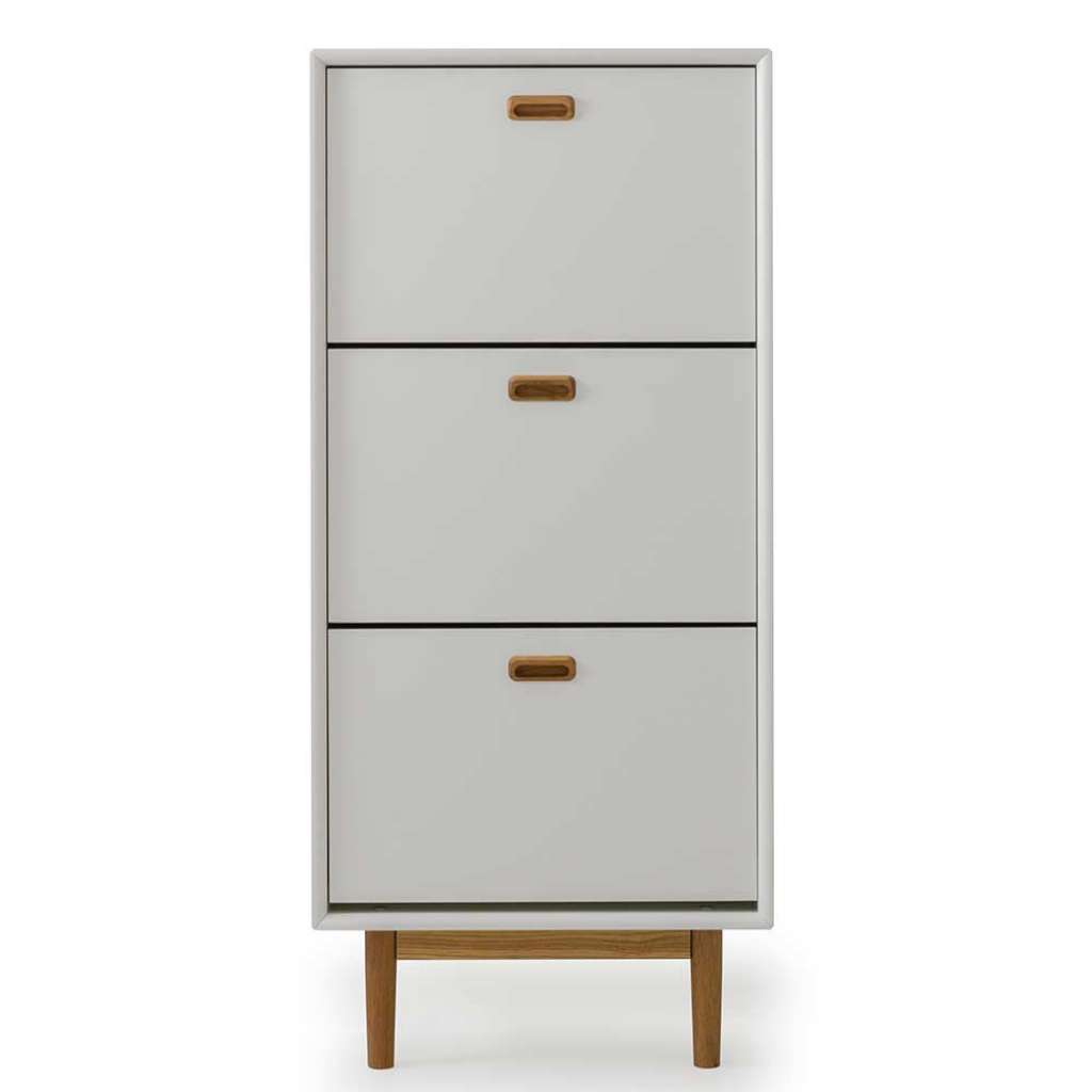 Garderobenschuhschrank in Weiß und Eichefarben drei Schuhklappen