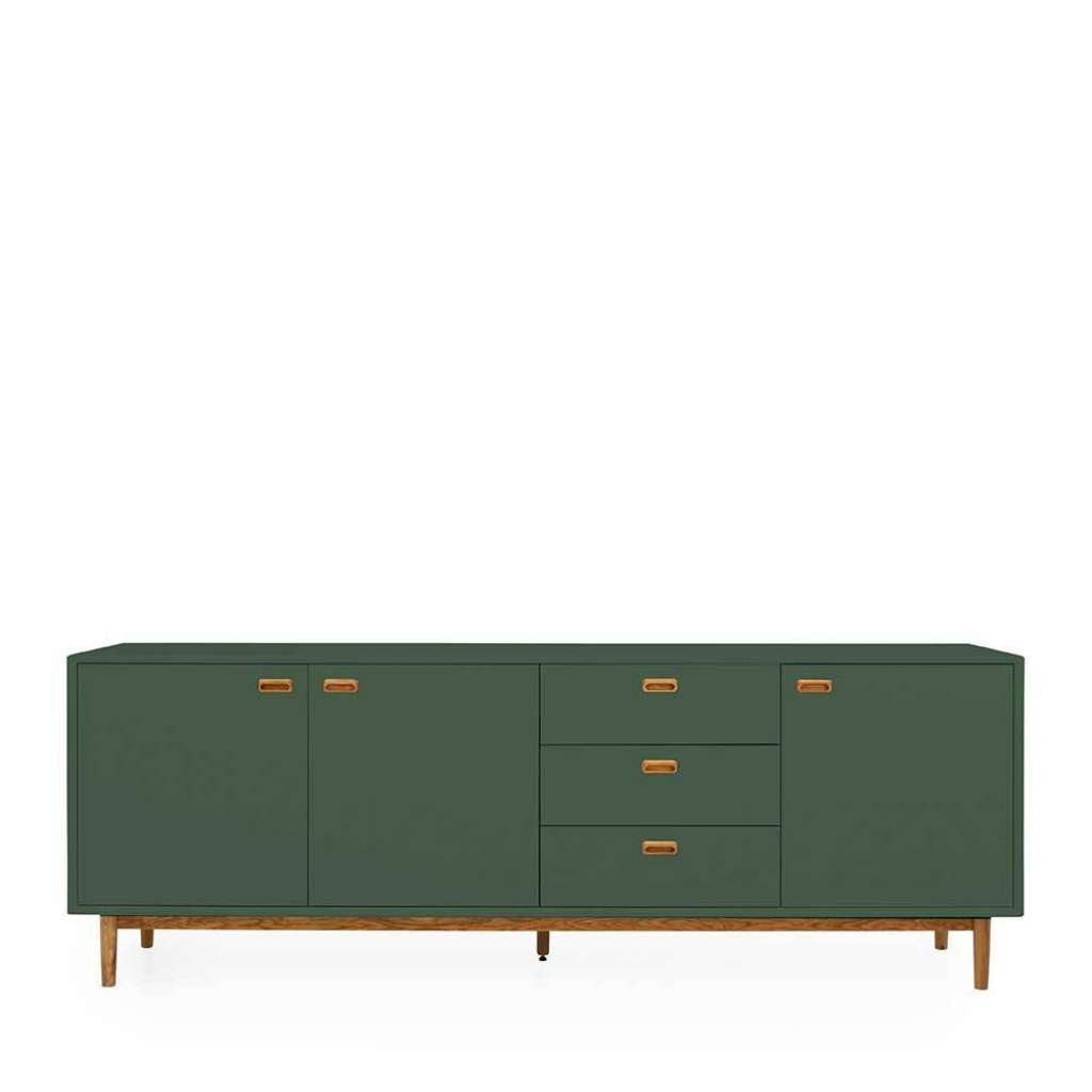 Großes Sidebord mit Türen und Schubladen Dunkelgrün und Eichefarben