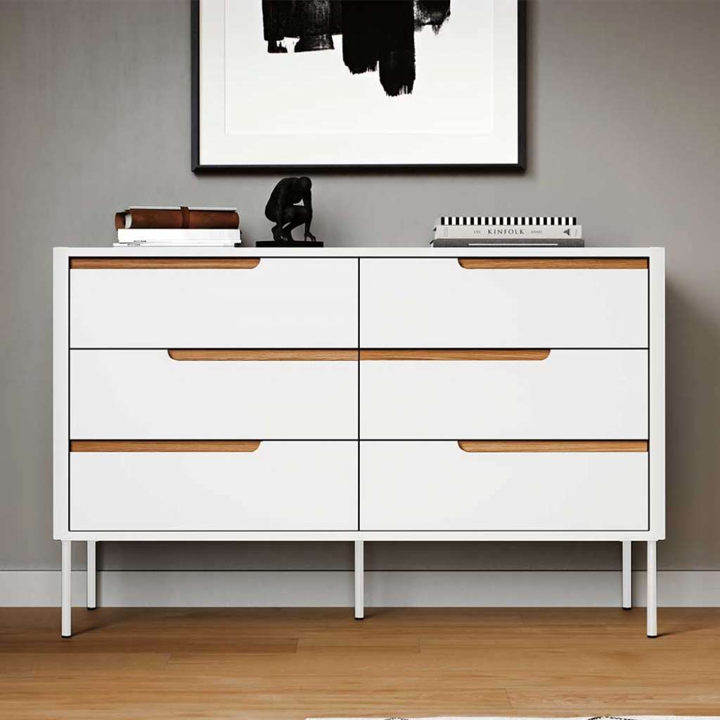 Sideboard in Weiß und Eichefarben Skandi Design