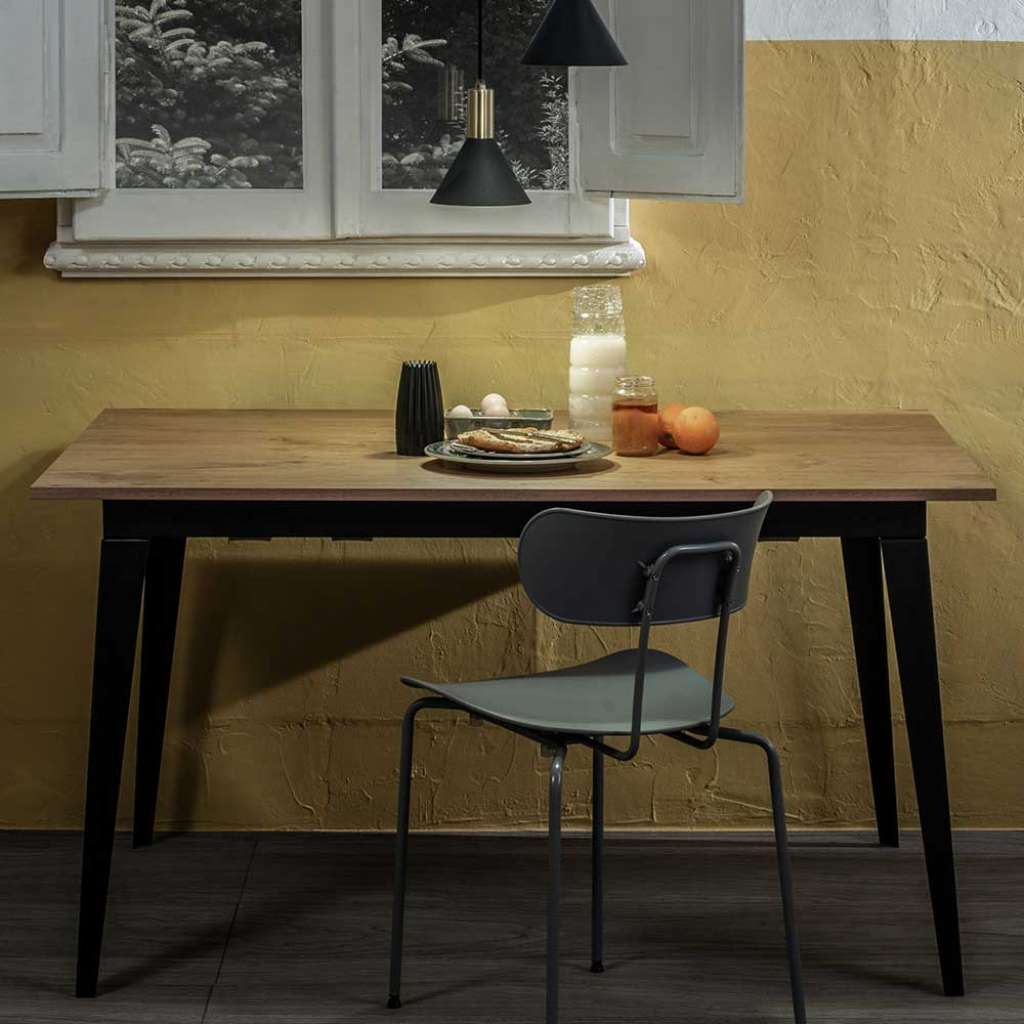 Küchen Tisch in Eichefarben und Schwarz Top Kulissenauszug