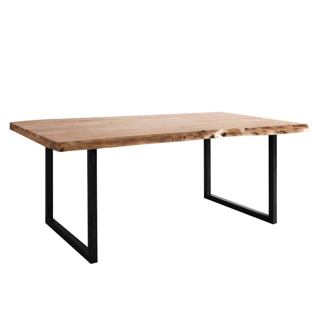 Massivholztisch mit Baumkante Metall Bügelgestell