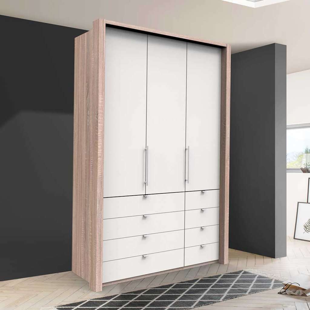 Kleiderschrank Jugendzimmer 2 türig mit Schubladen Weiß Eiche Sägerau