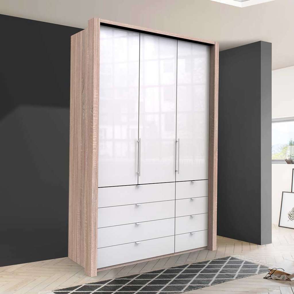 Moderner Schlafzimmerschrank mit Schubladen und Türen glasbeschichtet